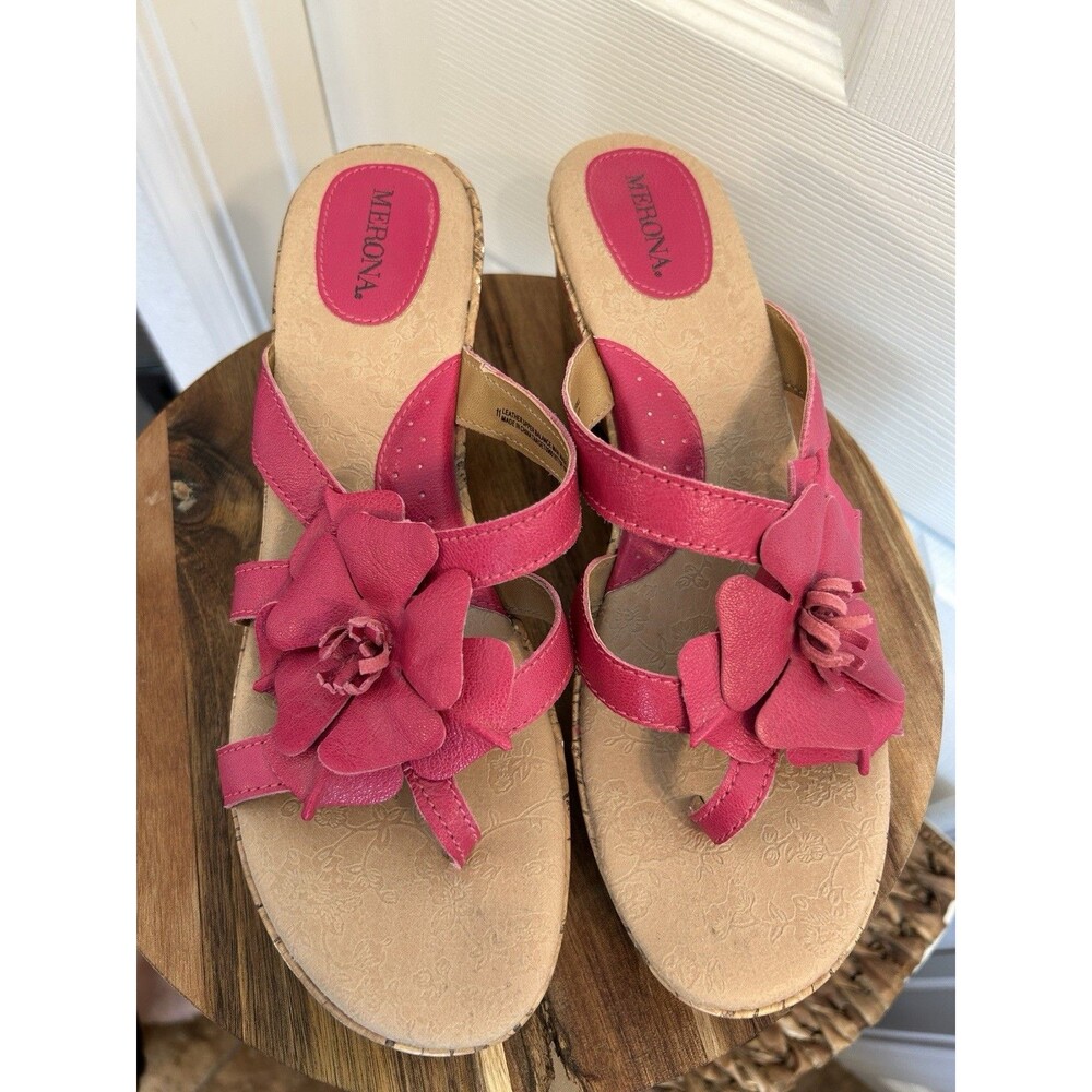 Merona Pink Flower Cork Wedge Sandals 3d Flower Size 11